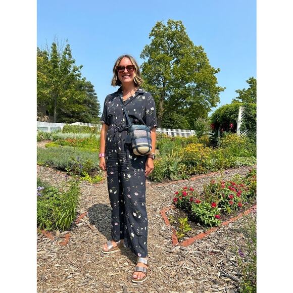 THAKOON COLLECTIVE Black Floral Print Tie Waist Collar Button Front Jumpsuit 10 - Picture 5 of 12